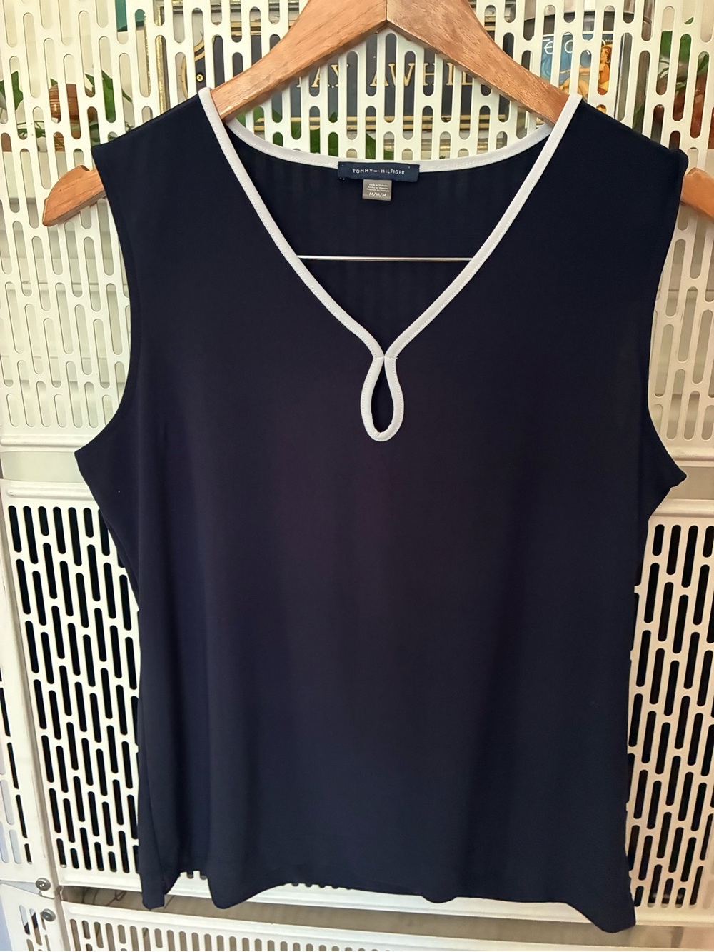 Tommy Hilfiger Navy Tank Top with White Trim V-Loop Neck